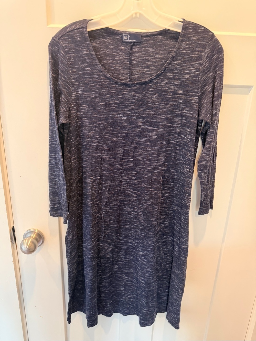 GAP Indigo Marled Knit Swing Dress Small Casual Soft 3/4 Sleeve Dress